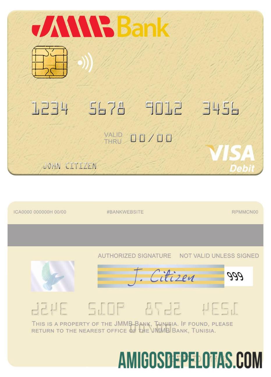 Cartão de débito Visa do banco JMMB da Tunísia amostra